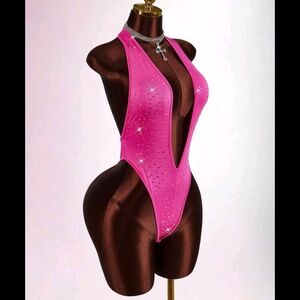Elegant Pink Rhinestone Bodysuit
